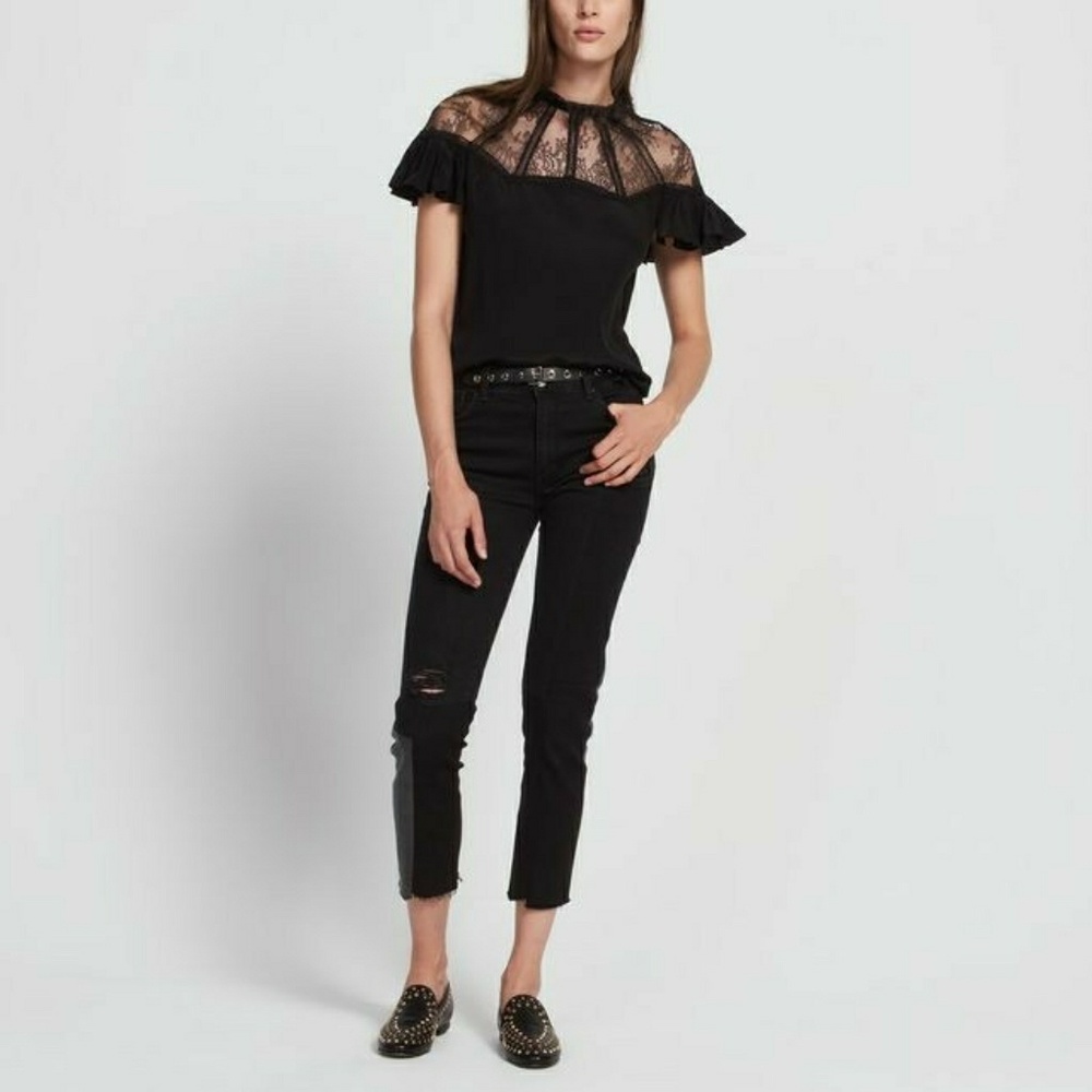 {SANDRO} NWOT Black Silk with Lace